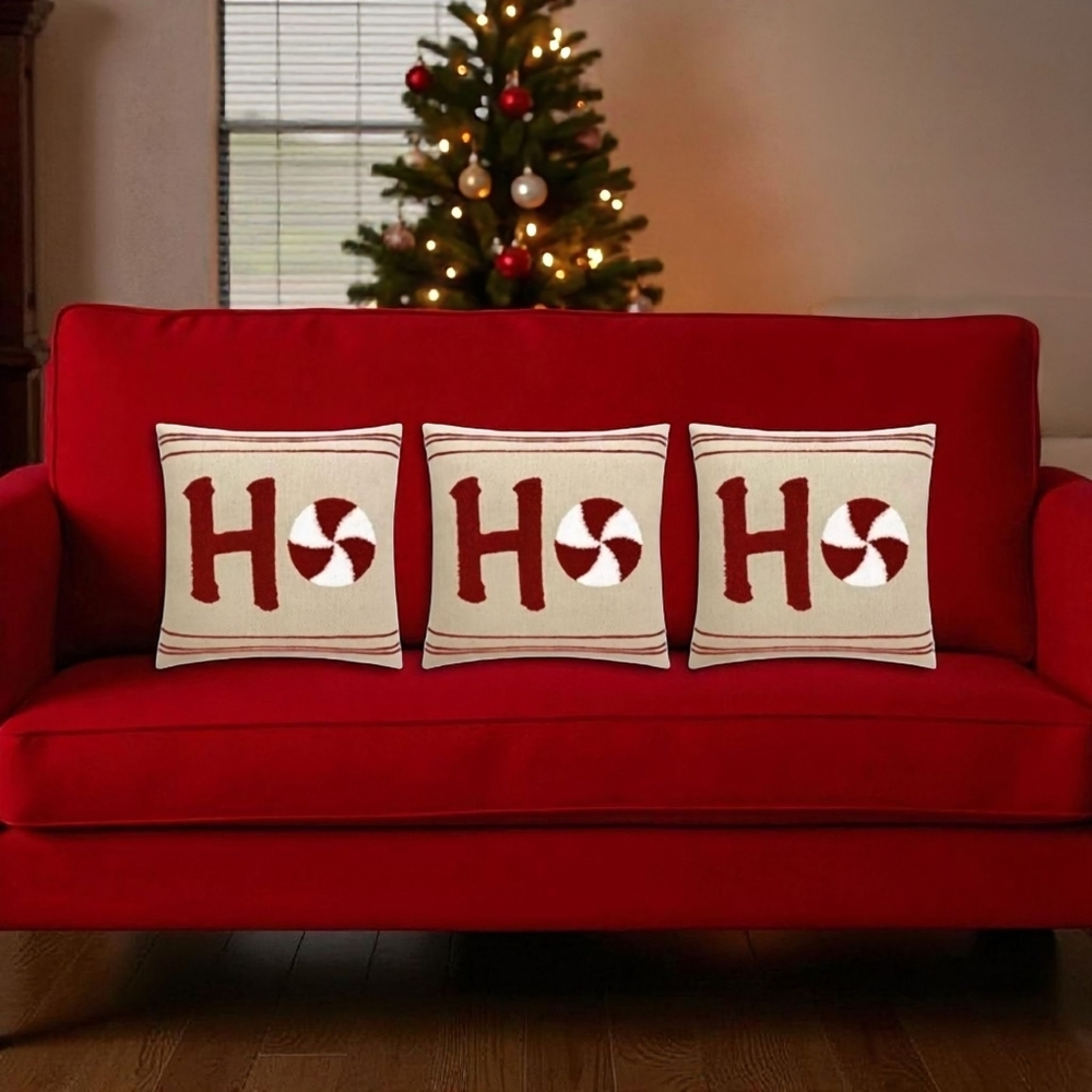 NEW St. Nicholas Square Ho Ho Ho Christmas Peppermint Throw Pillows